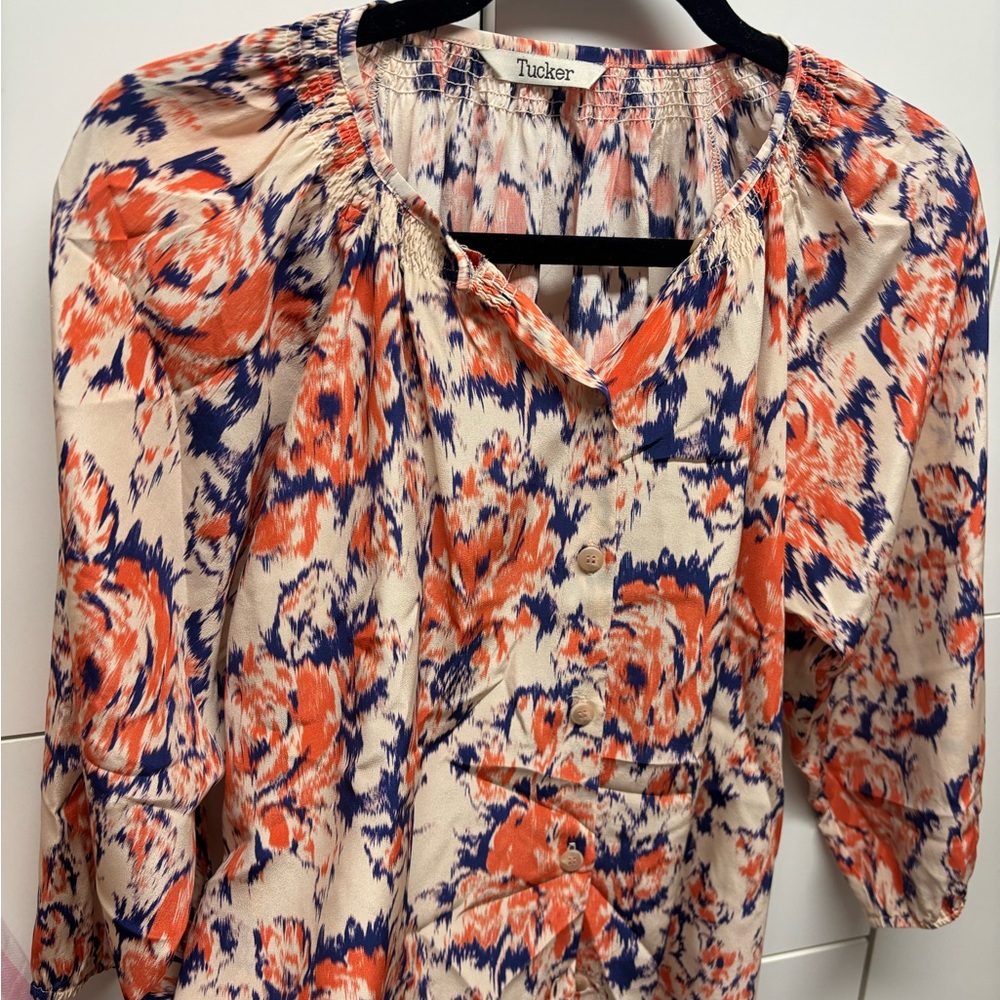Tucker Pink Ruched Tie Front Blouse 3/4 Sleeve